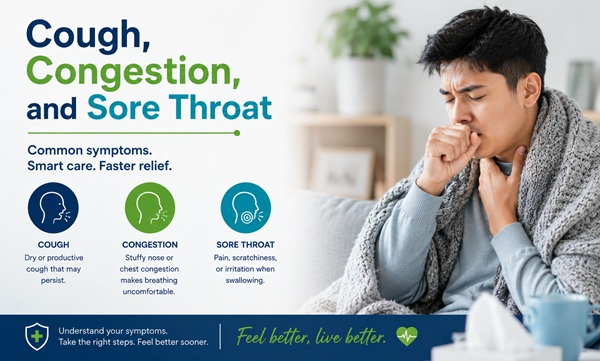 Cough, congestion, and sore throat care online