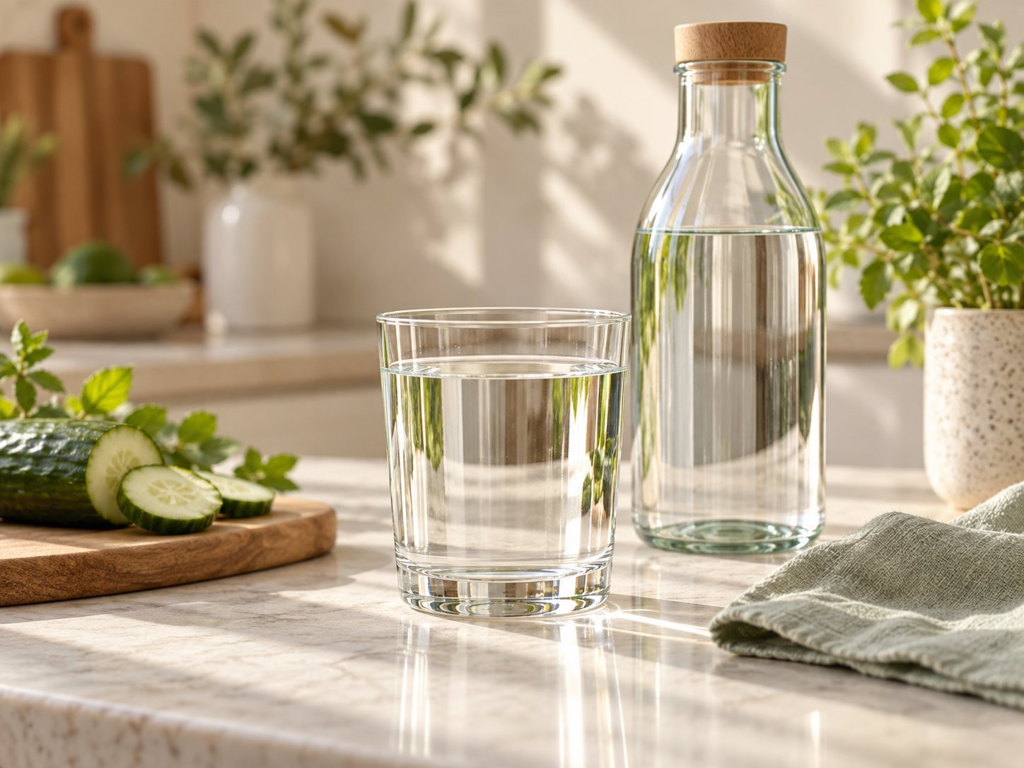 Water and a reusable bottle illustrating hydration planning