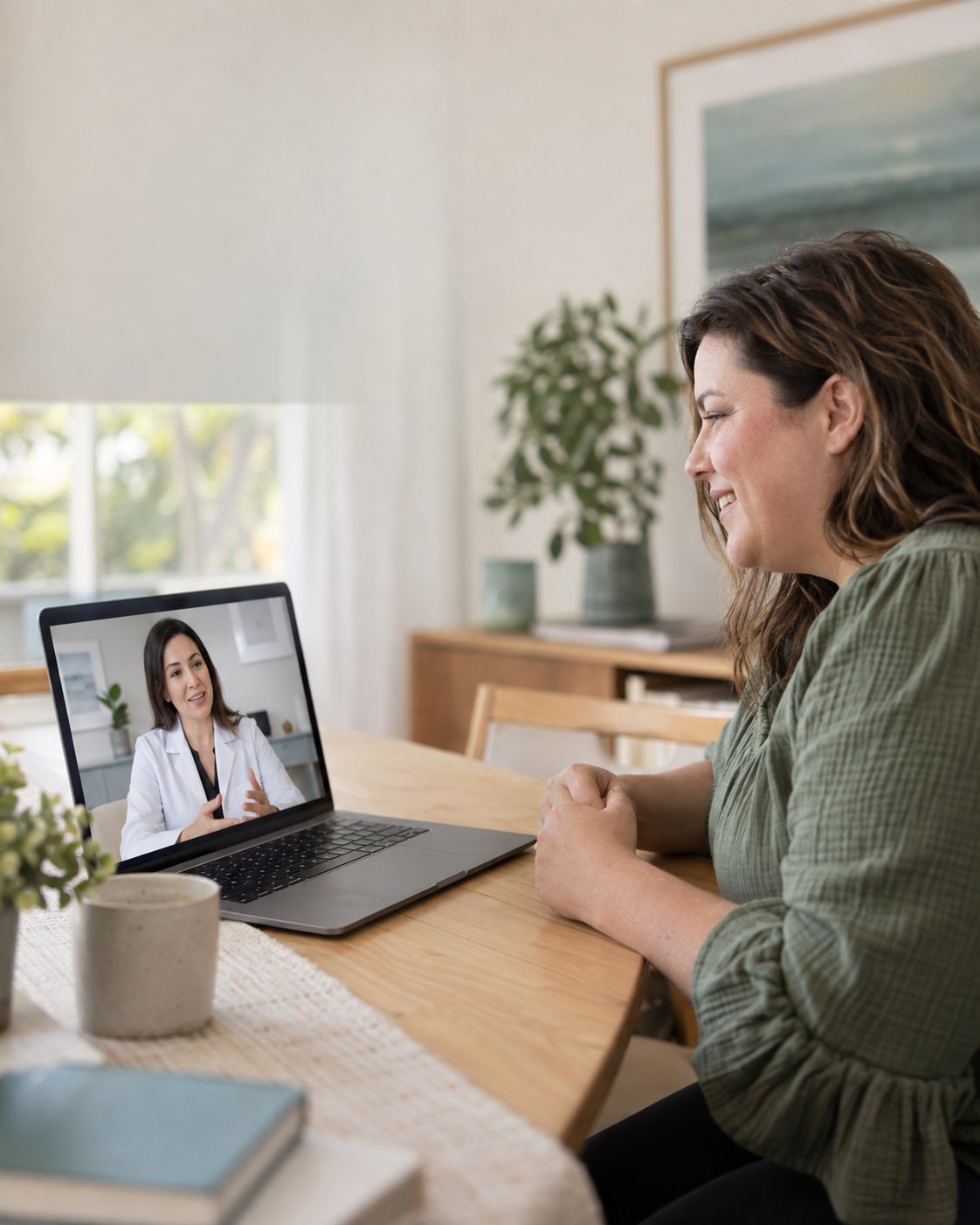 Illustrative scene of a telehealth consultation from home